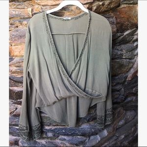 Ecote Cara Embroidered Surplice Blouse